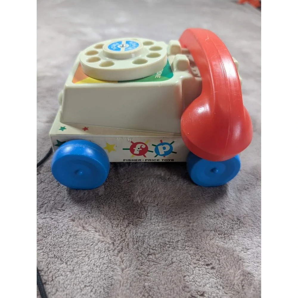 Fisher-Price Chatter Telephone White Red Blue Retro Rotary Pull Toy